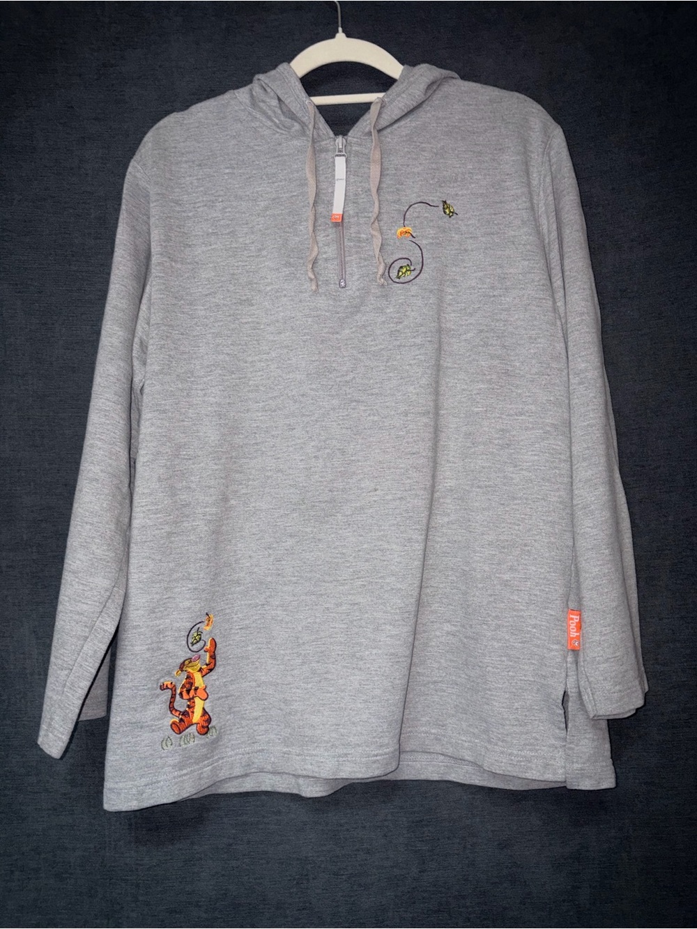 Disney Gray Women's Half-Zip Hoodie with Tigger Embroidery